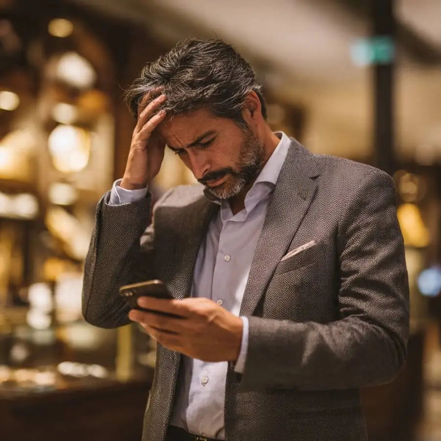 Cliente preocupado revisando su celular